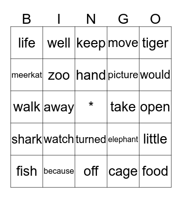 At the Zoo Bingo Card