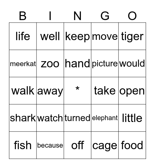 At the Zoo Bingo Card