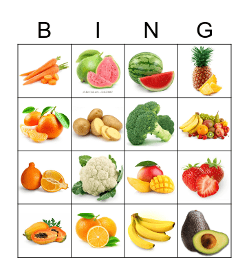 Fruits And Vegetables Bingo Card