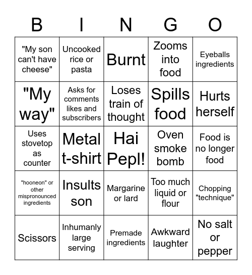 Kay's "Cooking" Bingo Card