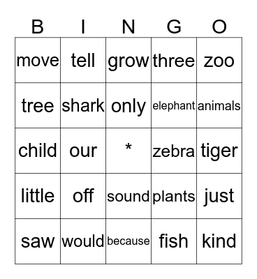 At the Zoo Bingo Card