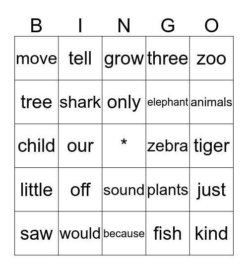 At the Zoo Bingo Card