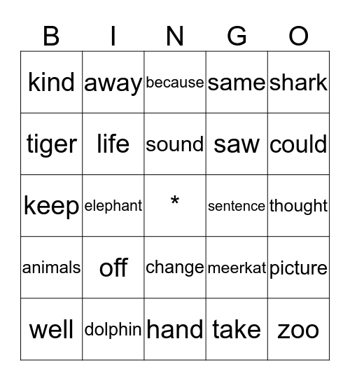 At the Zoo Bingo Card