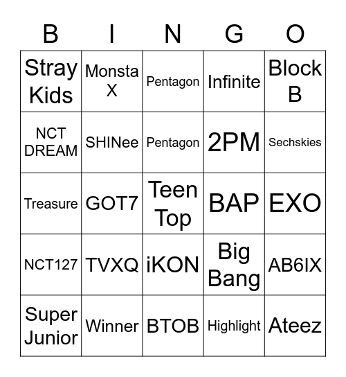 BOYGROUP Bingo Card