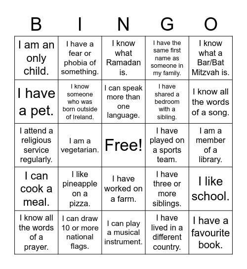 Diversity Bingo Card