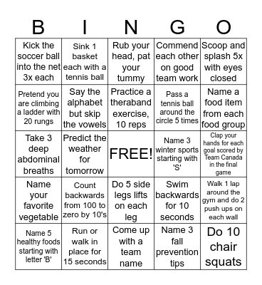 PAL Gym Group Bingo Card