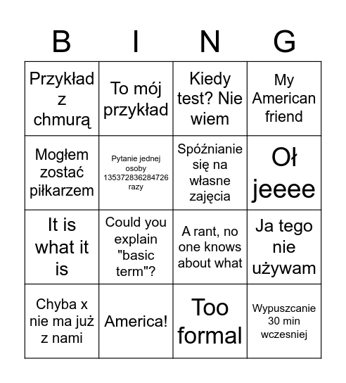 Zarzycki Bingo Card