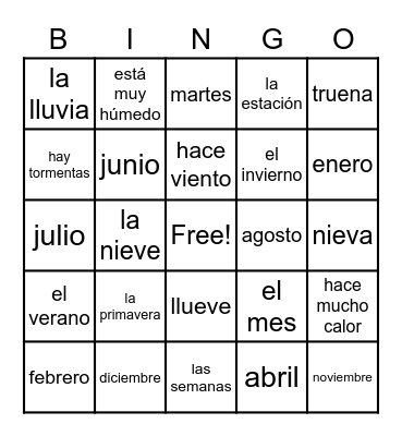 El Tiempo Bingo Card