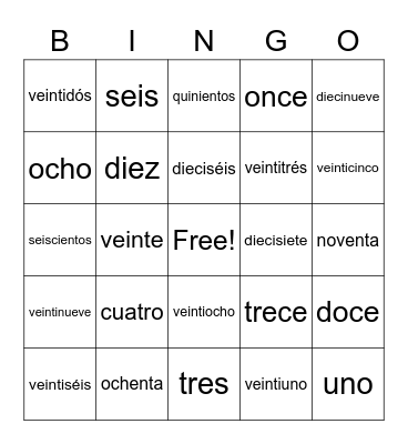 Los Números Grandes BINGO Card