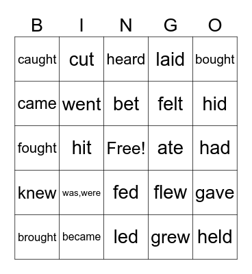 bingo of verbs Bingo Card