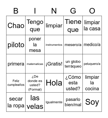 Midterm Repaso Bingo Card