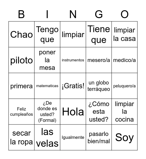 Midterm Repaso Bingo Card