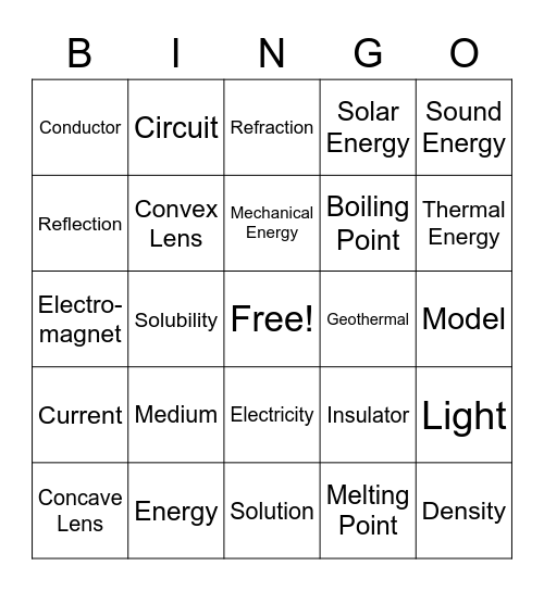 PS Vocabulary Bingo Card