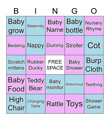 Adele's Baby shower Bingo Card