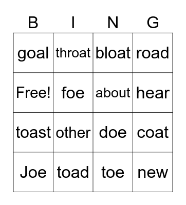 long o + red words (2nd) Bingo Card