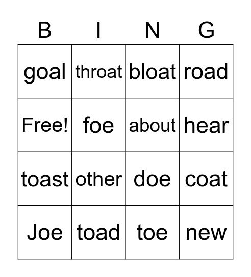 long o + red words (2nd) Bingo Card