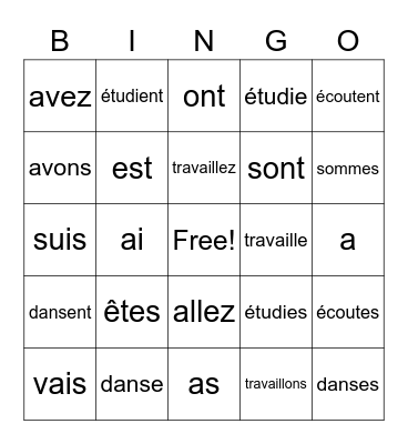 -er verbs, avoir, être Bingo Card