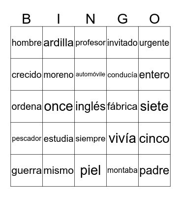 Uno y Siete Bingo Card