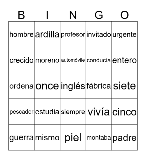Uno y Siete Bingo Card
