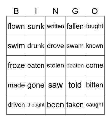 irregular verbs - past participles Bingo Card