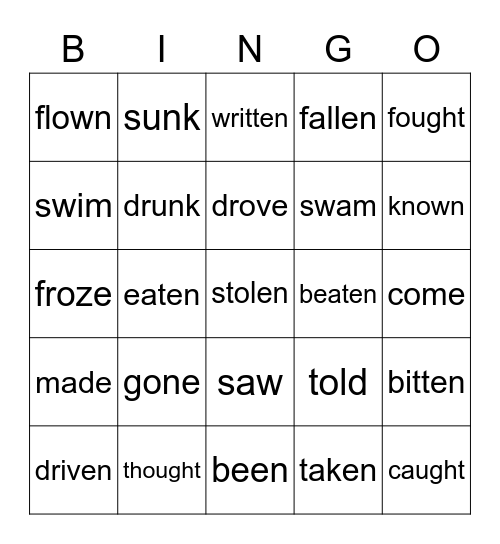 irregular verbs - past participles Bingo Card