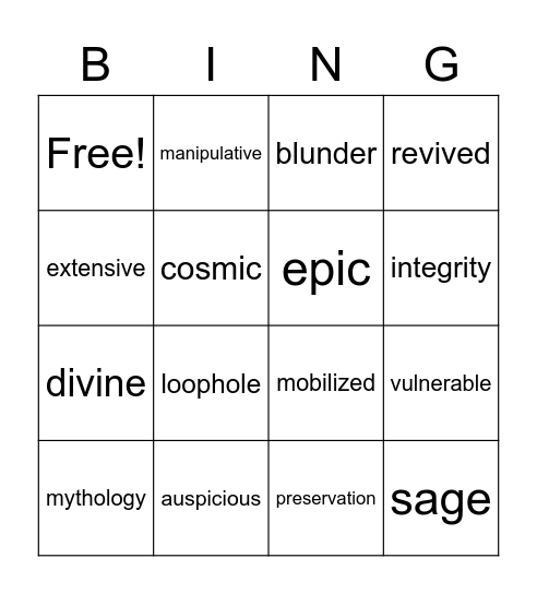 Wit and Wisdom Bingo Card