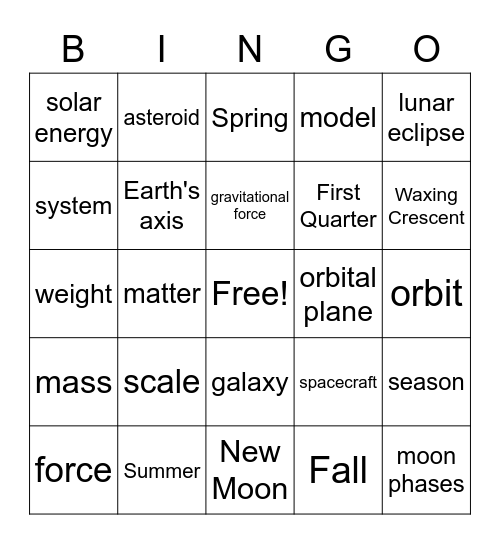 Solar System & Beyond Bingo Card