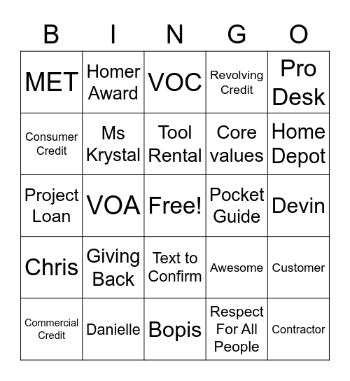 store 3011 Bingo Card