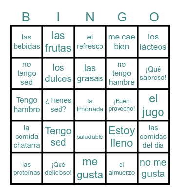 Comidas, bebidas & expresiones (ESPA 7 U3) Bingo Card