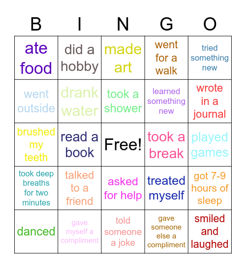 self care Bingo Card