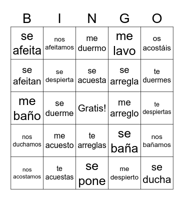 reflexive verbs Bingo Card