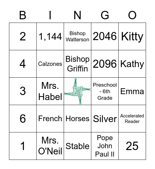 St. Brigid of Kildare 25th Anniversary Bingo Card
