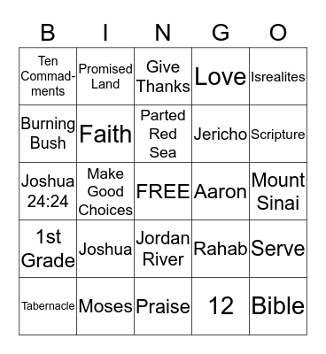 Sunday School Bible Bingo Card