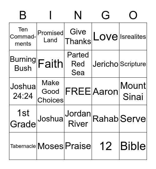Sunday School Bible Bingo Card