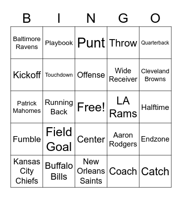 Huffman Football Bingo Card