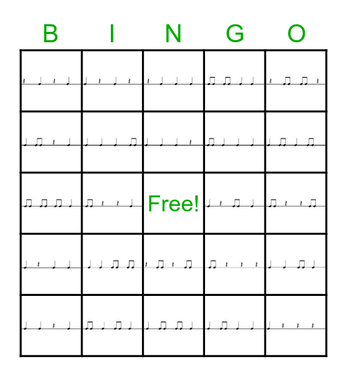 Rhythm Bingo Card