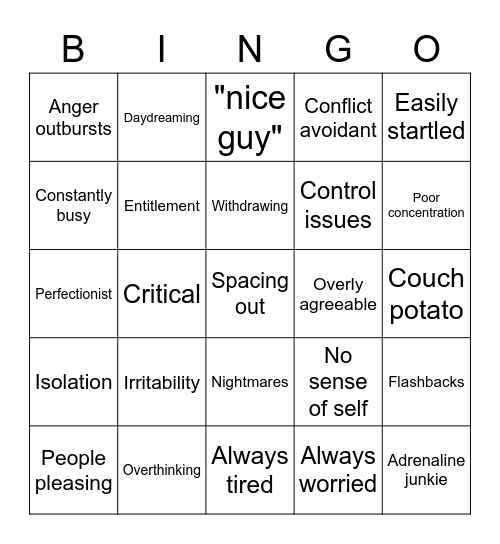 CPTSD Bingo Card
