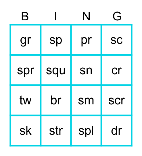 Phonics Chart 7 Bingo Card