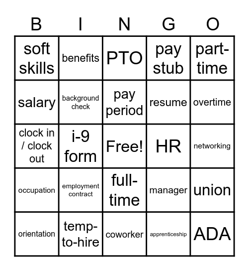 Work Lingo Bingo Card