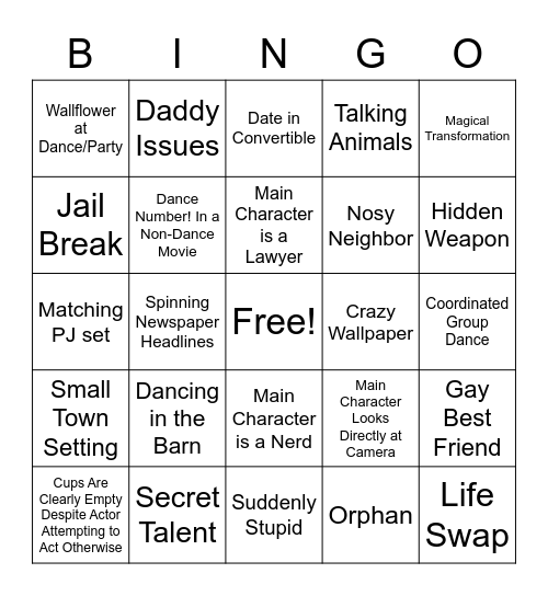 Movie Trope Bingo Card