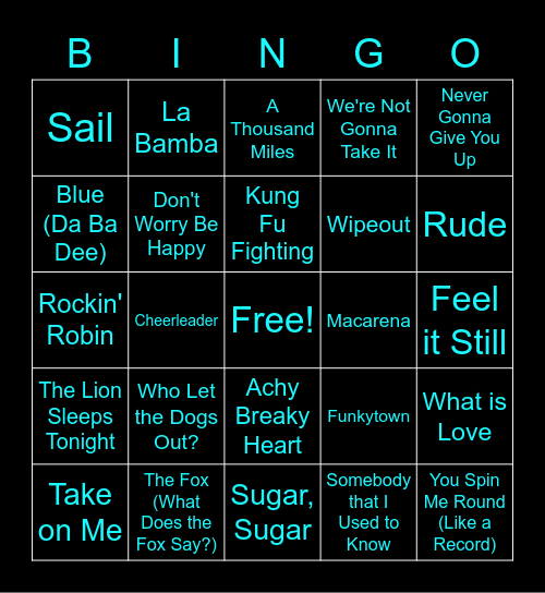 One Hit Wonders Bingo Card