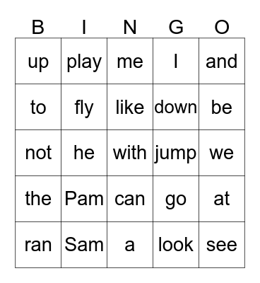 Vocabulary Words Bingo Card