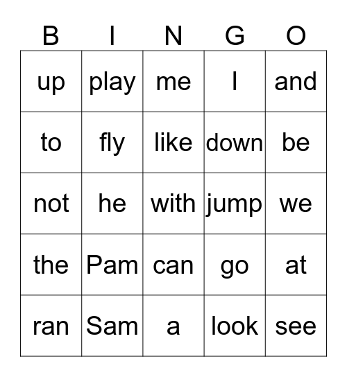 Vocabulary Words Bingo Card