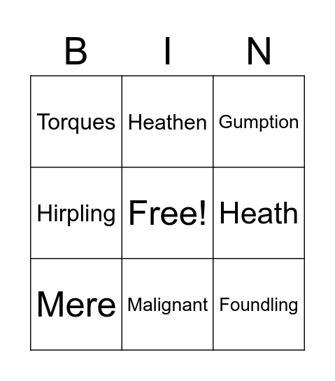 Beowulf Bingo Card