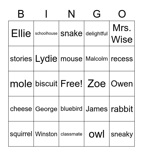 Sophie Mouse Bingo Card