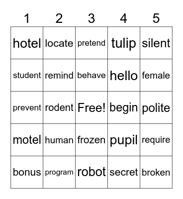 Open & Closed Syllables Bingo Card