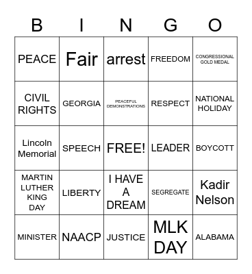 MARTIN LUTHER KING Bingo Card