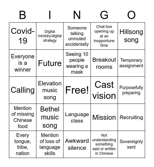 Mid-year bingo Card