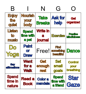 Self Care BINGO Card