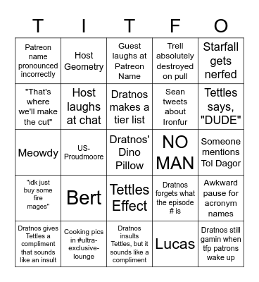 Titanforged Podcast Bingo Card